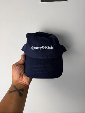 Sporty & Rich Navy Embroidered Logo Cap